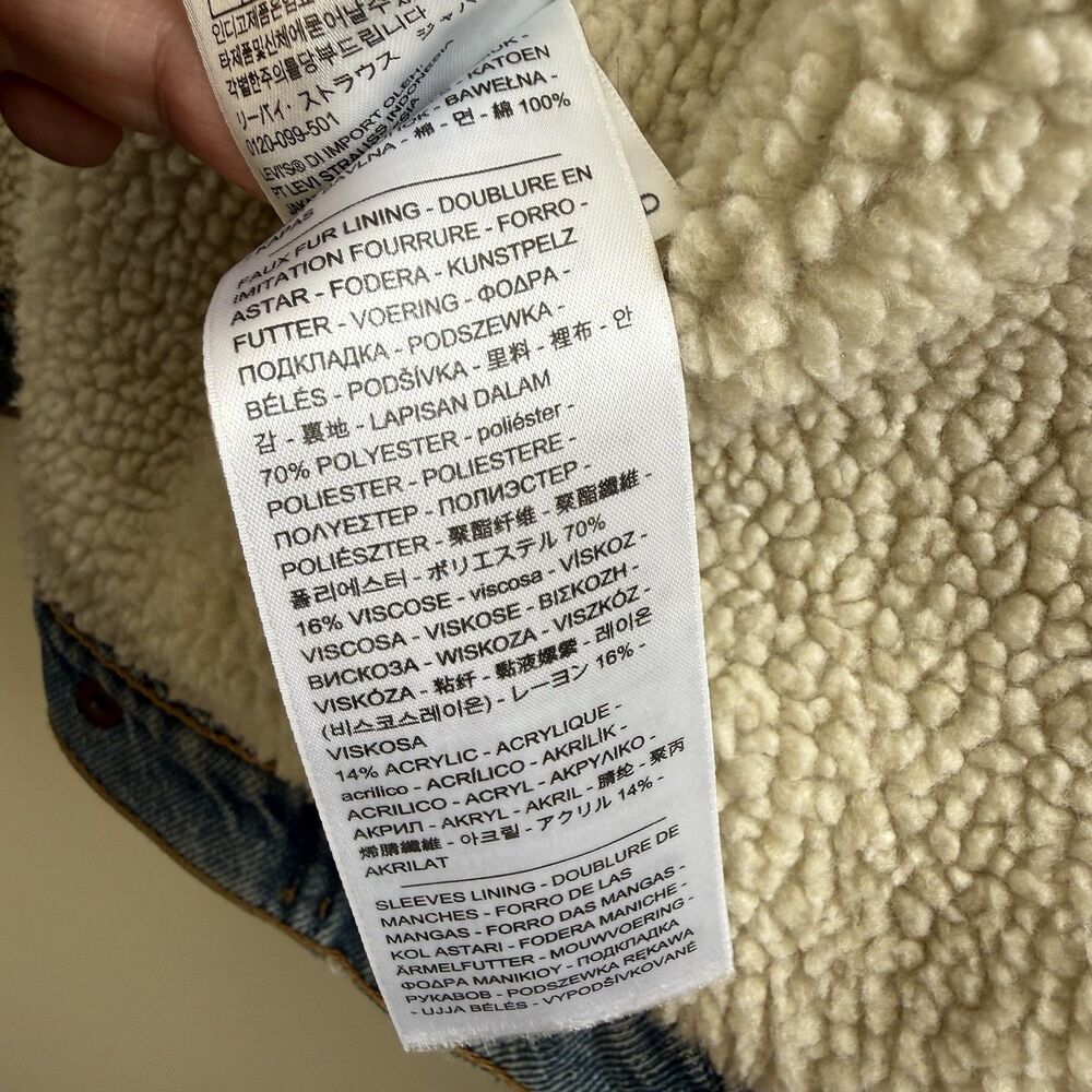 Levi's Light Blue Sherpa Lined Denim Trucker Jean Jacket Snap Closure Size L - Picture 10 of 10
